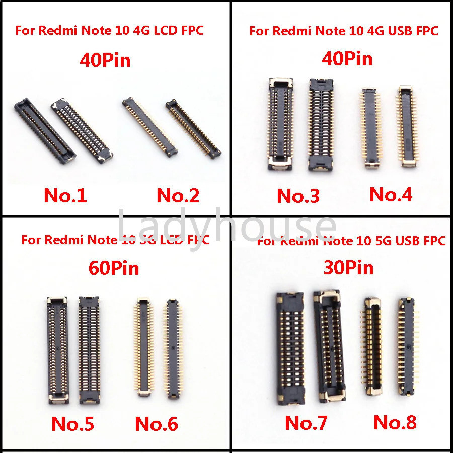 2pcs 30 40 60 Pin จอแสดงผล LCD FPC Connector On Board สําหรับ Xiaomi Redmi หมายเหตุ 10 4G/ Note10 5G ชาร์จ Usb Charger Plug