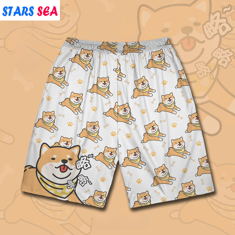 2025 ใหม่น่ารัก Akita Dog Sticking Its Tongue Out Naughty รุ่น Plus ขนาดกีฬากางเกงขาสั้นฮาวายชายหาด 