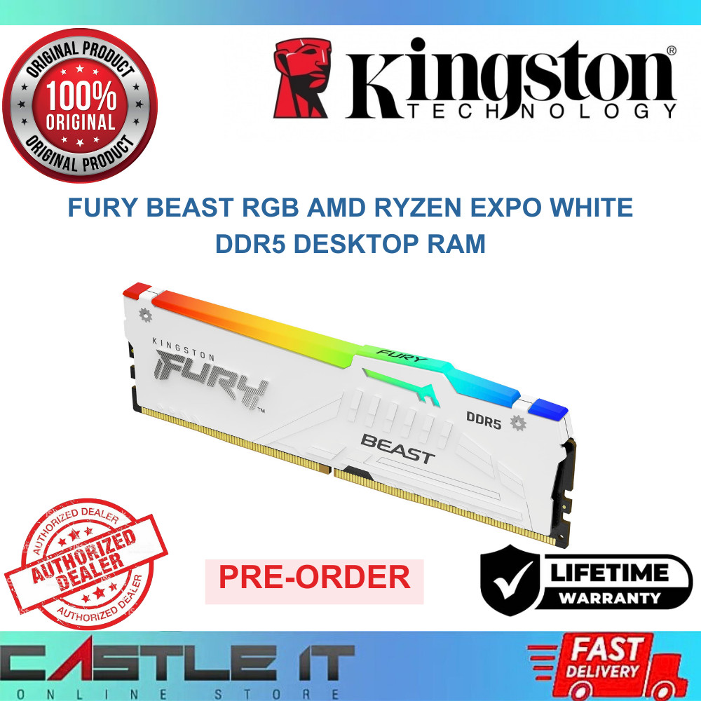 Kingston BEAST RGB Amd Ryzen EXPO สีขาว DDR5 64GB 32 16GB 6800 6400 6000 5600 5200MHZ Ram