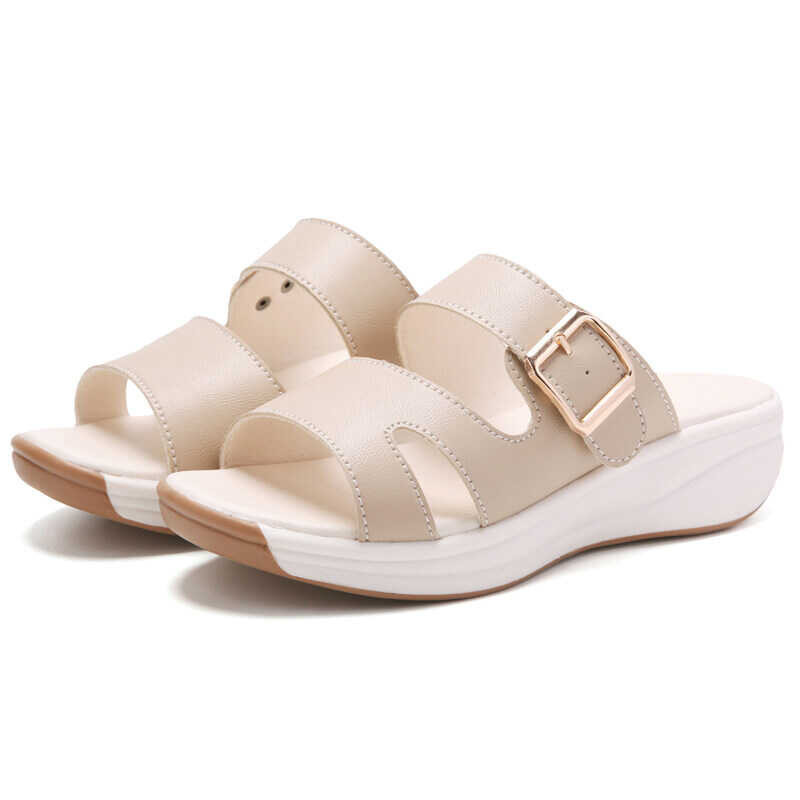 Leather Women's Hollow Wedge Slipper with Toe Wrap Soft Thick Sole Summer Versatile Breathable Retr