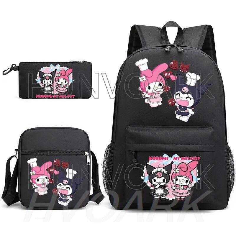 Melody Kuromi 3Pcs คอสเพลย์กระเป๋าเป้สะพายหลังผู้หญิงแบบน่า