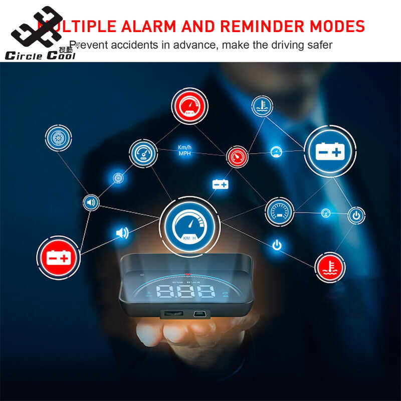 ❤ Circle Cool Car Obd2 Head Up Display OBD Hud Digital Speedometer Colorful Windshield Project