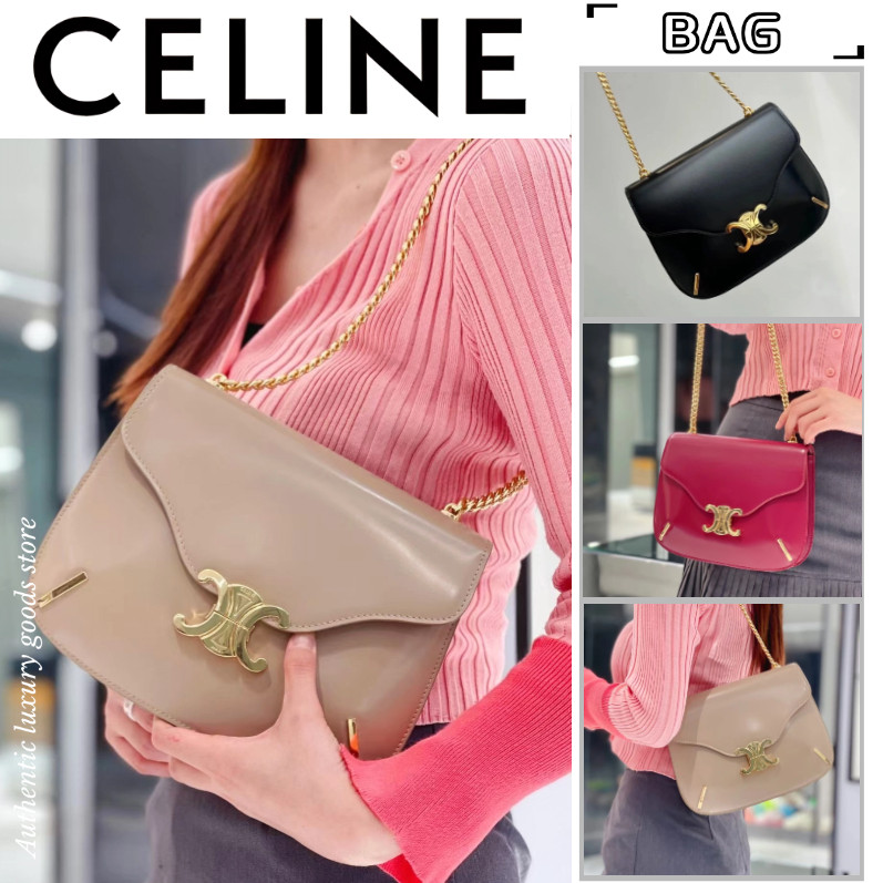 CELINE/CELINE BESACE TRIOMPHE กระเป๋าโซ่หนังวัวเงา/กระเป๋าสุภาพสตรี