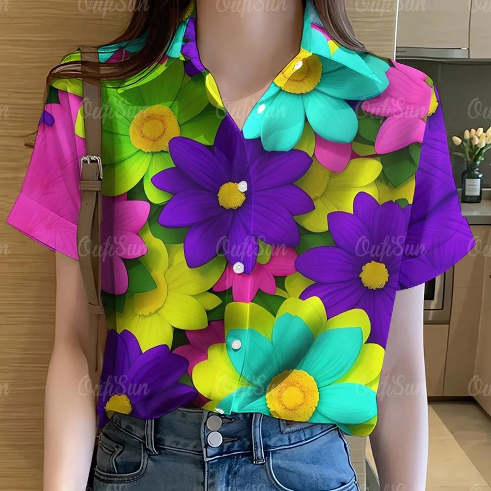 เสื้อผู้หญิงลายกราฟฟิตี้ลายรุ้ง แขนสั้น สไตล์ฮาวาย thumbnail 5