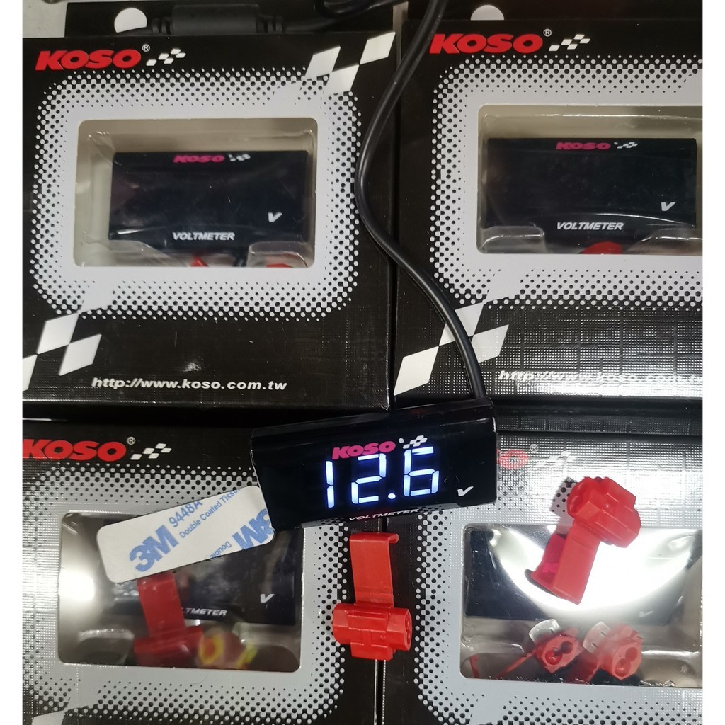 KOSO Volt meter 12 V 24 V Digital LED Display กันน้ําและใช้งานได้สําหรับรถยนต์และรถจักรยานยนต์