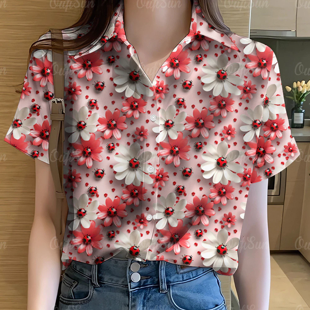 เสื้อลายดอกไม้ผู้หญิง แขนสั้น สไตล์ฮาวาย โอเวอร์ไซส์ thumbnail 5