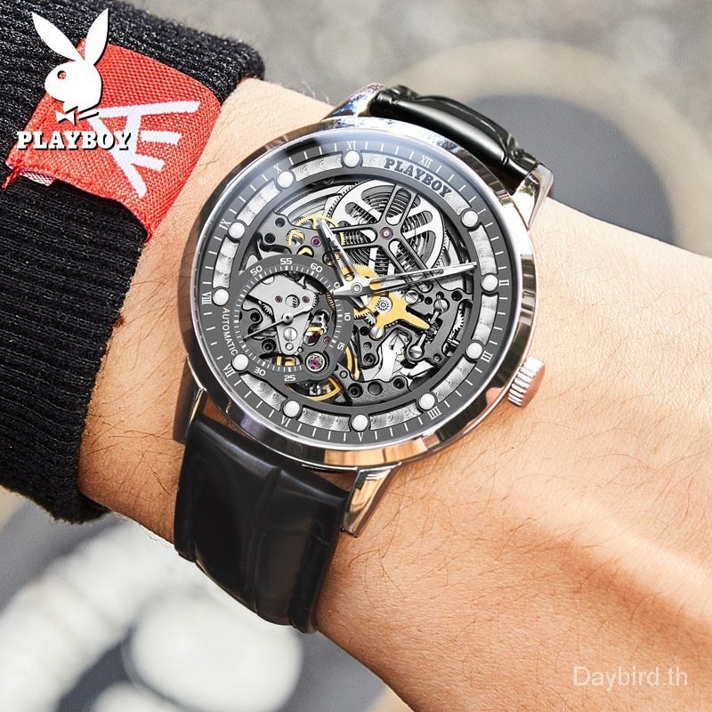 Playboy Watch (ของแท้+กล่องของขวัญ) 3006 นาฬิกาข้อมืออัตโนมัติ เรืองแสง กันน้ํา 30 เมตร สําหรับผู้ช