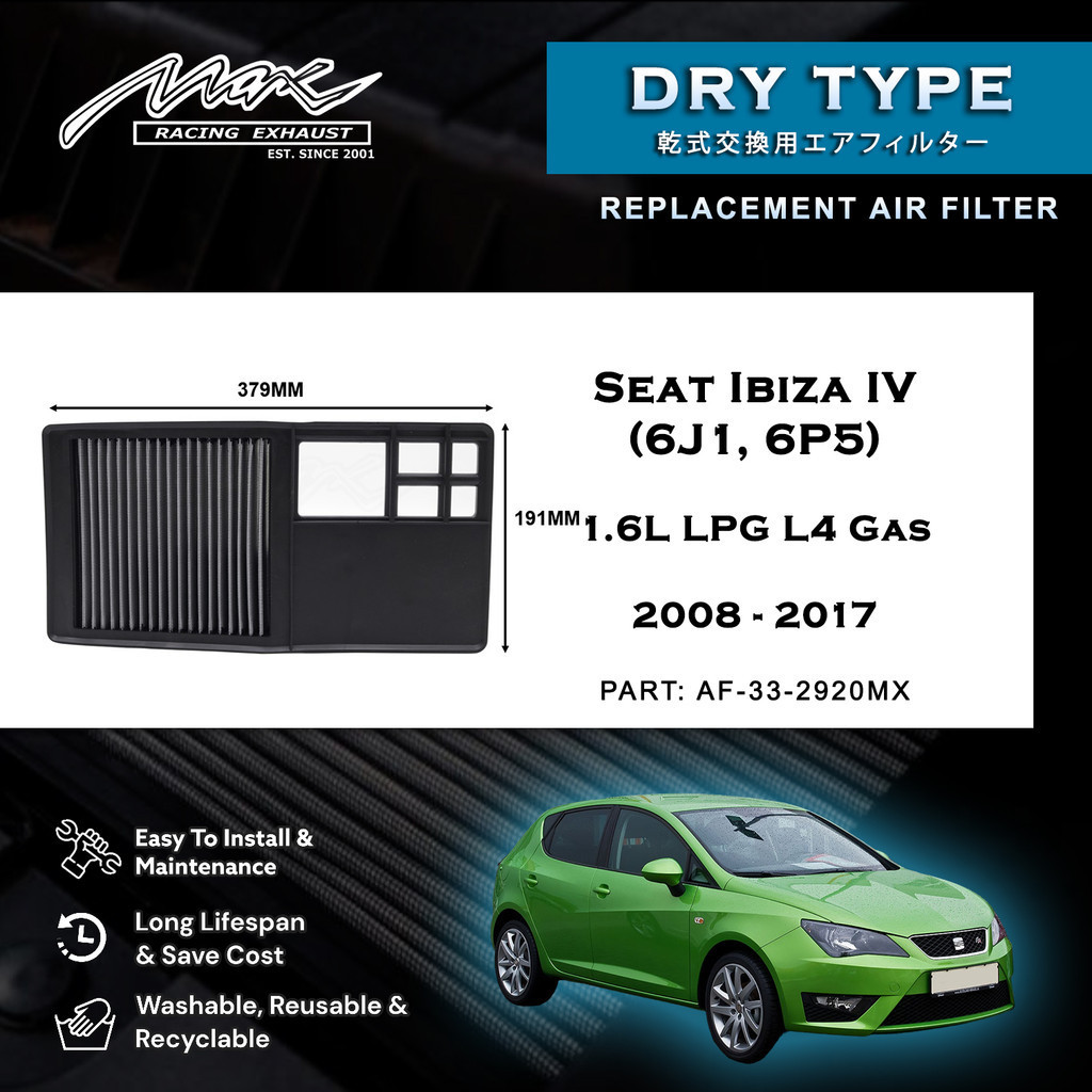 ที่นั่ง Ibiza IV (6J1, 6P5) 1.6L LPG L4 แก๊ส 2008 ถึง 2017 33-2920MX Max Racing Performance Drop-in 