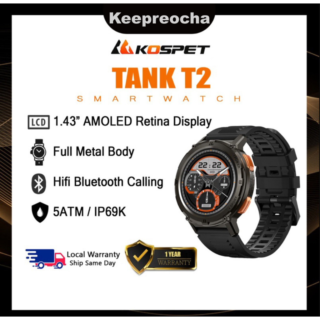 Kospet TANK T2 Ultra Military นาฬิกาข้อมือสมาร์ทวอทช์ 5ATM IP69 TankT2 ทนทาน สําหรับผู้ชาย