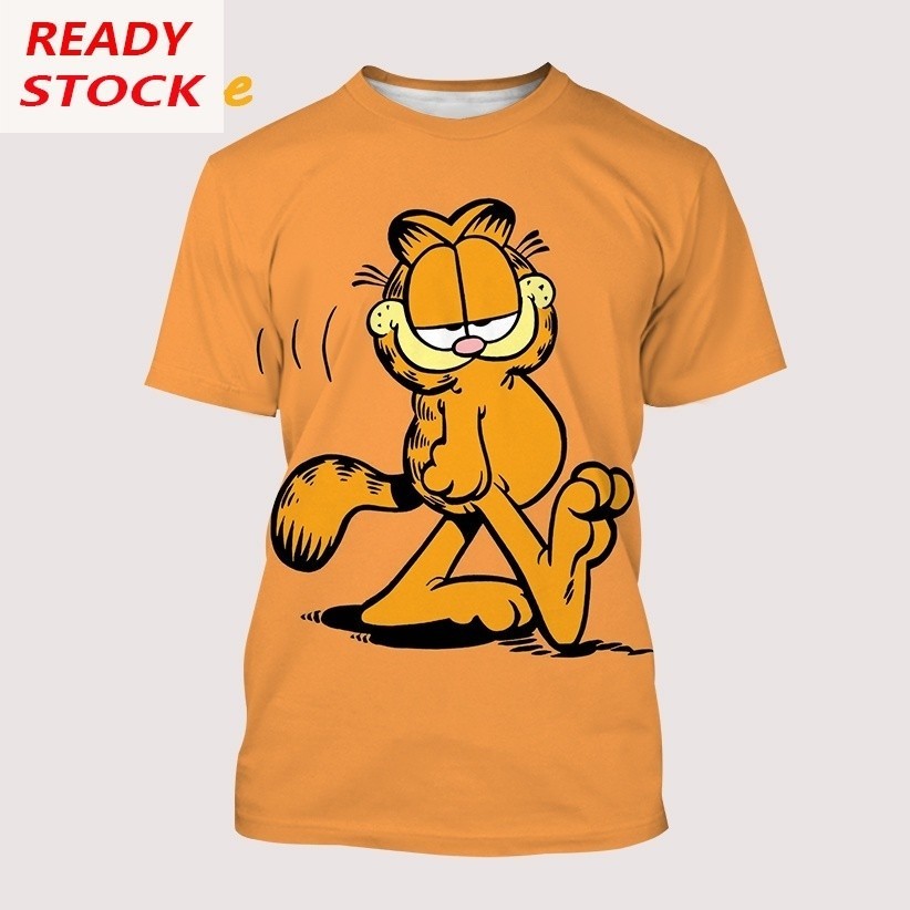 แฟชั่น Casual Garfield 3D พิมพ์เสื้อยืดคอกลมผู้ชาย 2024 ฤดูร้อนใหม่กีฬา Leisure เสื้อยืดผู้ชาย