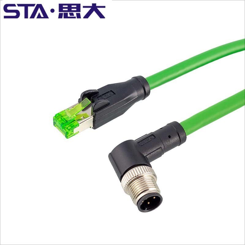 M12 4-Core Male to RJ45 Aviation Plug ProfinetEtherCat Ethernet Cable D-code