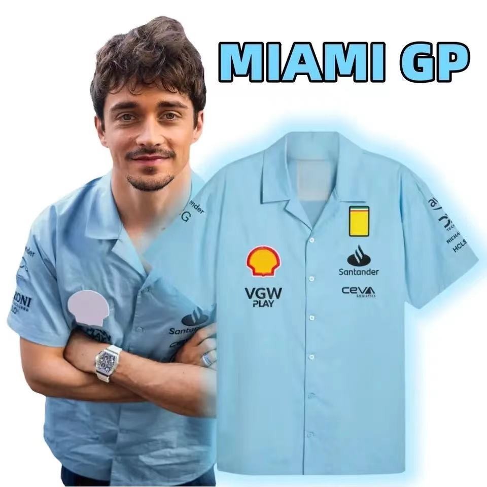 Scuderia SF Team 2024 Charles Leclerc Miami GP Blue Shirt F1 Uniform Carlos Sainz Shirt เสื้อยืด Formula One ชุดแข่ง