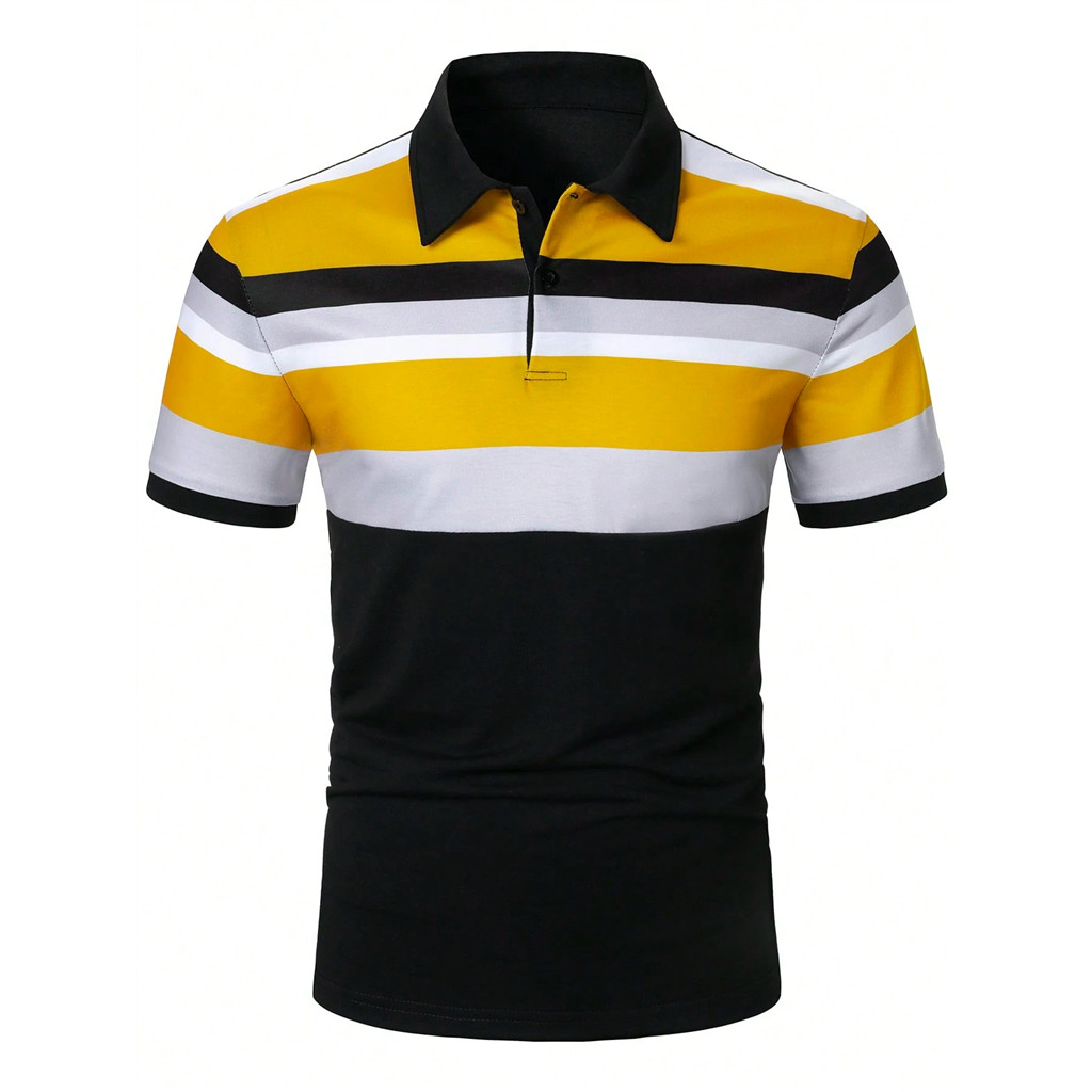 Manfinity Homme เสื้อโปโลลําลองผู้ชายลายทางเหมาะสําหรับสวมใส่ทุกวัน