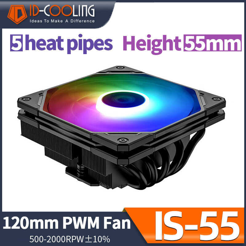 Id-Cooling Is-55 5Heatpipe CPU Cooler Down Pressure Air Cooling Radiator For Lga1200/1700/115X Am4 Am5 Mini ITX Compact