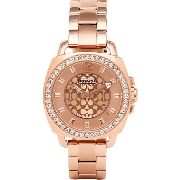 ♞,♘Coach Women's Mini Boyfriend Rose Gold Crystal Glitz Watch 14501700 14501701 14501699 34mm