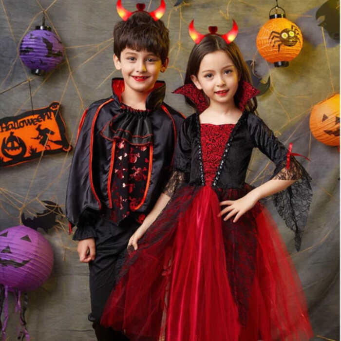 Halloween Christmas Children's Mesh Vampire Princess Dress Christmas Dress Girls Ghost Clothes Hor