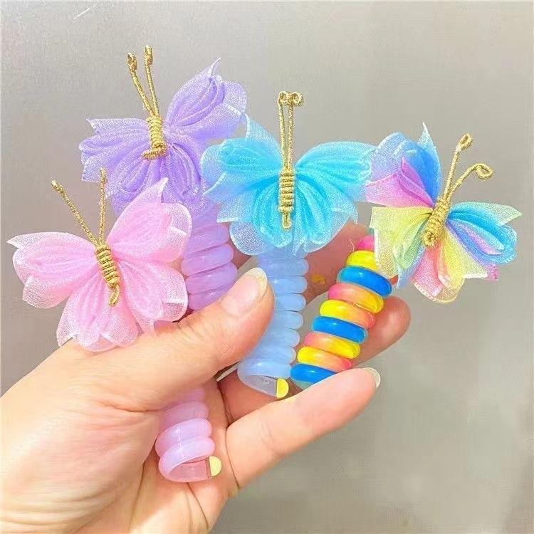 1pc ใหม ่ น ่ ารักตาข ่ ายผีเสื ้ อยืดหยุ ่ นเกลียวผมเชือกหัวเชือกผมหางม ้ าผมแหวนยาง Band Headdress สําหรับเด ็ ก