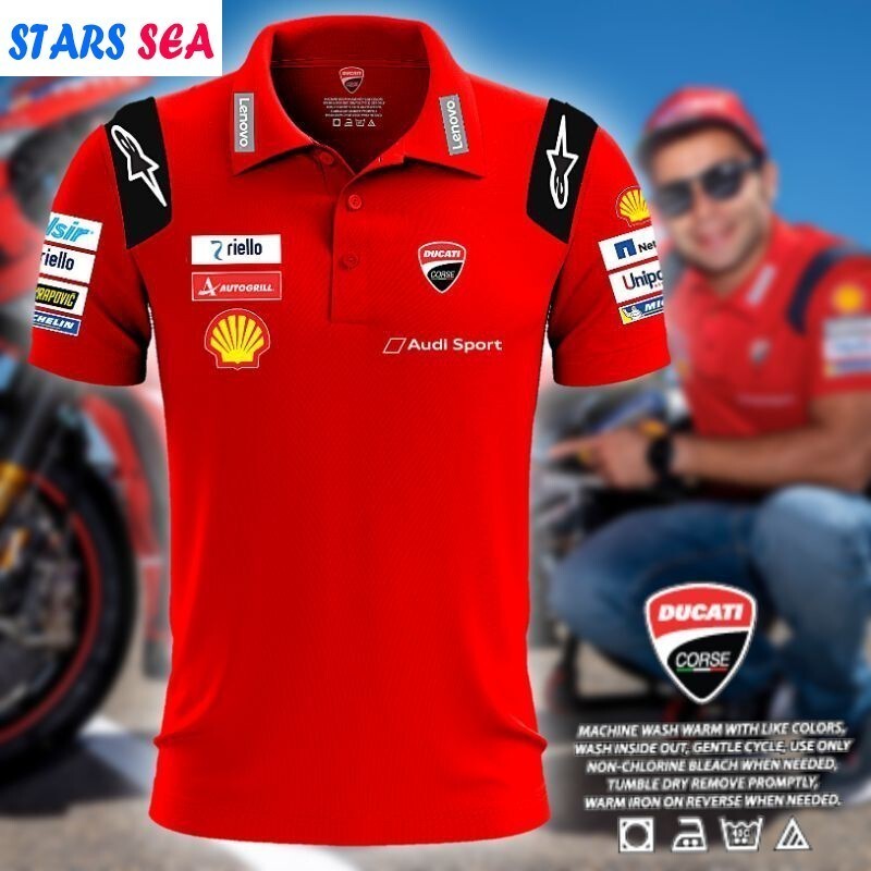 Ducati Corse Moto GP Racing ทีมบุรุษแขนสั ้ นขนาดใหญ ่ เสื ้ อโปโลกราฟิกผู ้ ชายผู ้ หญิงด ้ านบน