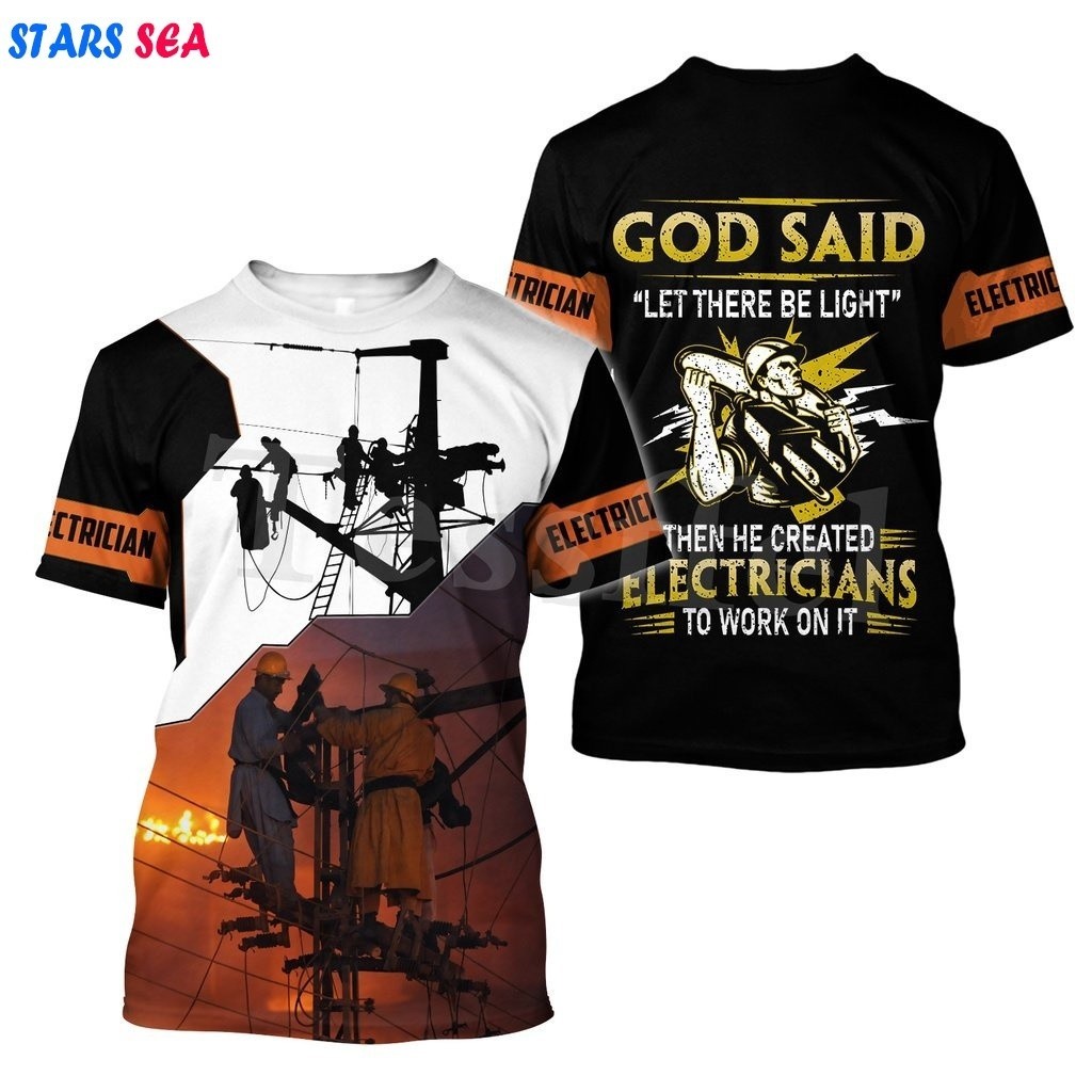 Tessffel ผู้ชายแฟชั่นช่างไฟฟ้าคนงานเสื้อยืดฤดูร้อน 3d พิมพ์เสื้อยืด Tees เสื้อแขนสั้น