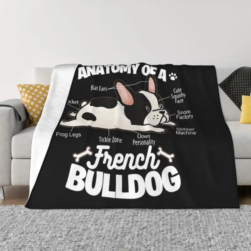 Anatomy Of A French Bulldog ผ้าห่มขนแกะนุ่ม Flannel Frenchie สุนัขคนรักโยนผ้าห่มสําหรับเตียงโซฟากลางแจ้งฤดูใบไม้ร่วง
