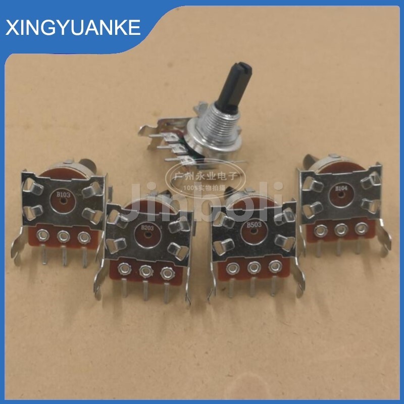 2pcs 161 ประเภทเดี่ยว B10K B103 B20K B203 B50K B503 B100K B104 ปริมาณโพเทนชิโอมิเตอร์แนวนอน 3Pins ความยาวเพลาครึ่ง 20 มม.