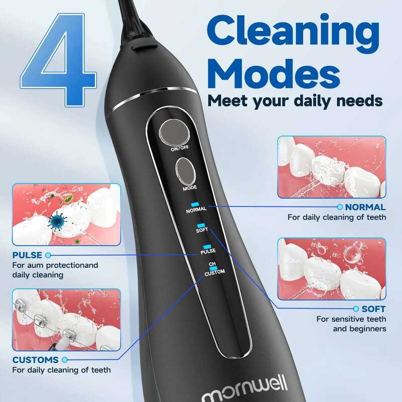 ❥ Mornwell F18 USB ชาร์จ Oral Irrigator Dental Water Jet Sser น้ําแบบพกพา 4 หัวฉีด 200Ml ถังน้ํ
