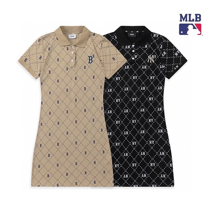 [พร้อมส่ง]  ใหม่ ชุดเดรส MLB NY ผ้าฝ้าย แขนสั้น คอปกโปโล ปักลาย