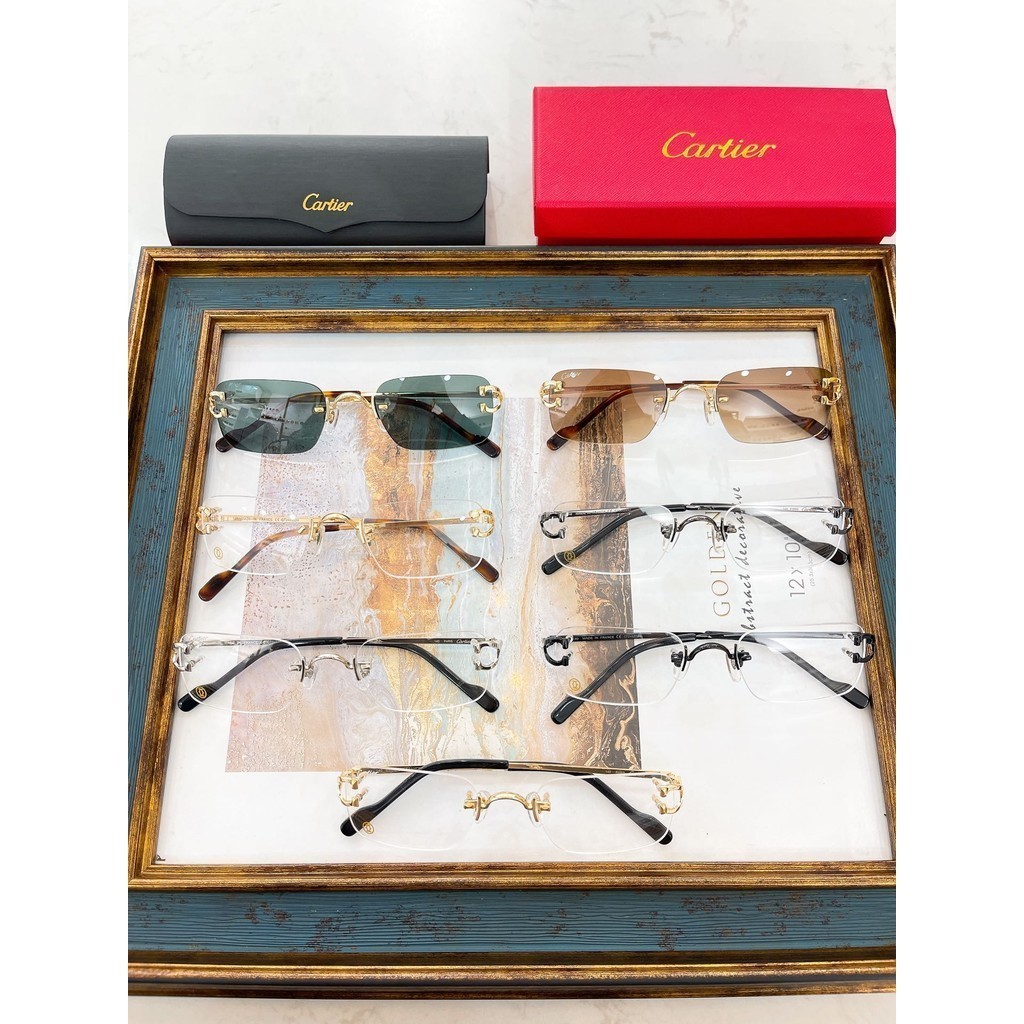 6HJ4 CARTIER  New Frameless Plain Glasses Optical Frame European and American Style Square Box Sung