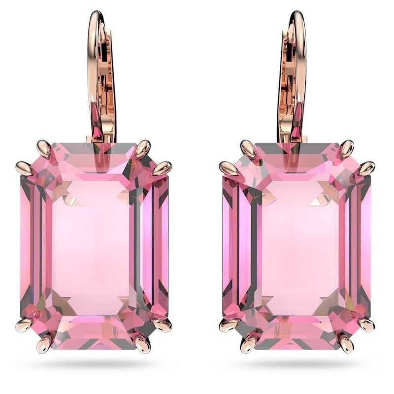 Millenia Drop Octagon Cut White Pink Large Crystal Earrings For Women