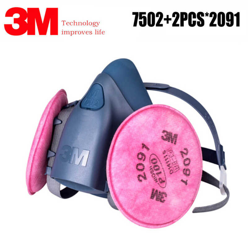 3M 7502 พร้อมสีสเปรย์ 2091 สีฝุ่น P100 ชุดกรองความปลอดภัยอุ