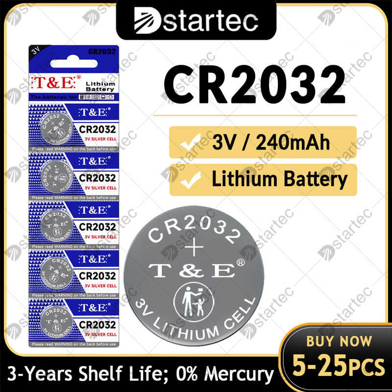 ใหม่5-25ชิ้น3โวลต์ Cr2032แบตเตอรี่ลิเธียม Br2032แบตเตอรี่ Lm2032 5004Lc
