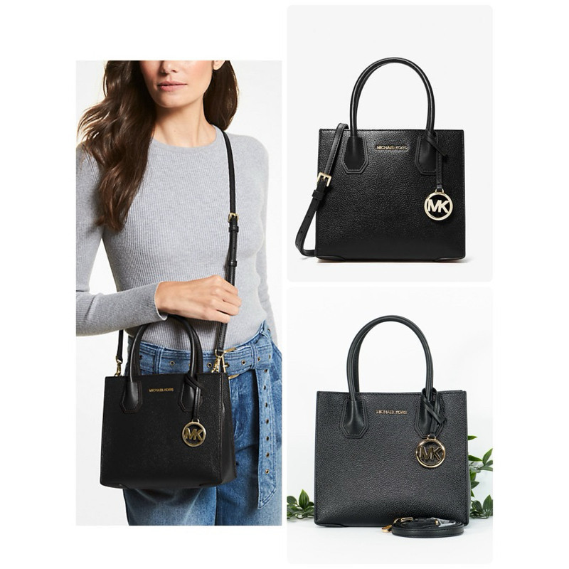 ♞(ผ่อน0%) กระเป๋าสะพายข้าง Michael Kors Medium Mercer pebble leather Messenger Bag สีดำ หนังแท้