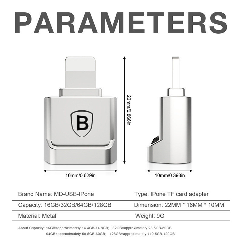 Baseus Mini Micro SD TF Card Reader อะแดปเตอร์ 8 Pin OTG เครื่องอ่านการ์ดหน่วยความจําสําหรับ iPhone