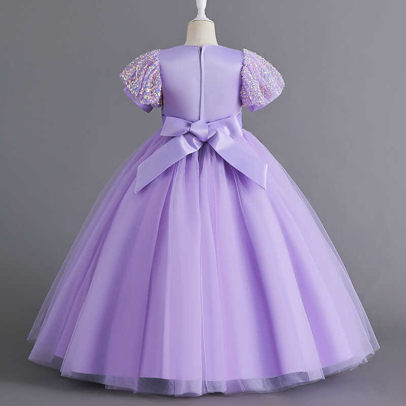 ❤ 4-14 Years Old Kids Wedding Gowns Stage Costume Birthday Evening Party Bow Sequines Long Dresse