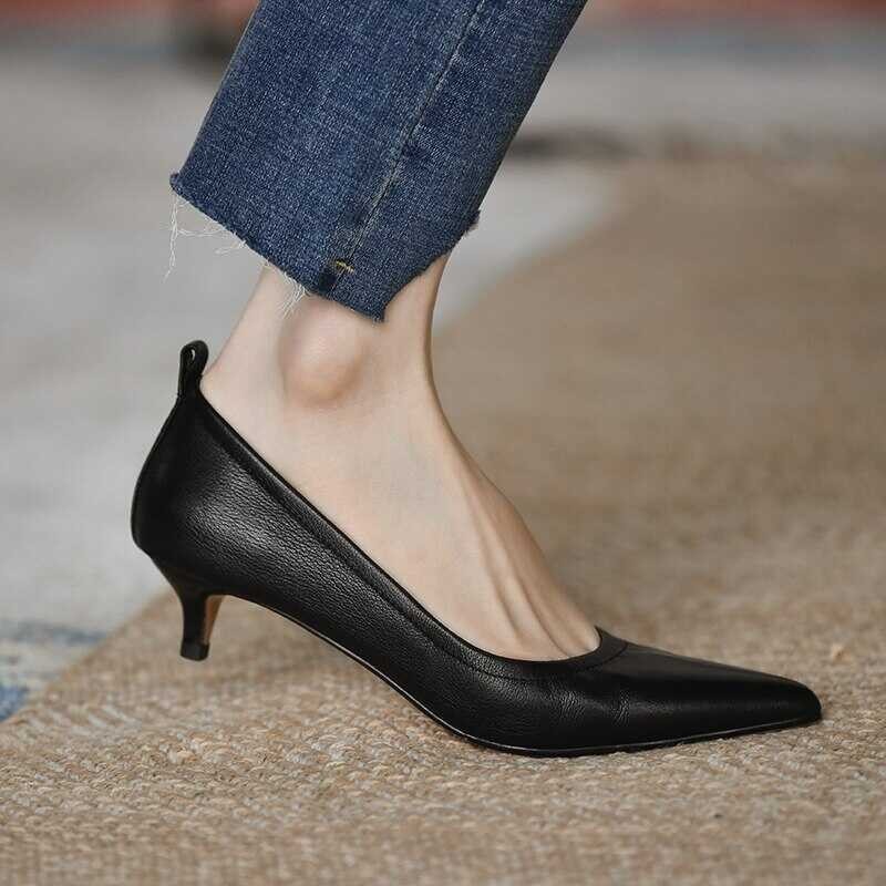 ♎ Low Heel Dress Pointed Slip-On Boat Solid Color Basic Pump Shoes Women's Office Fashion Simple