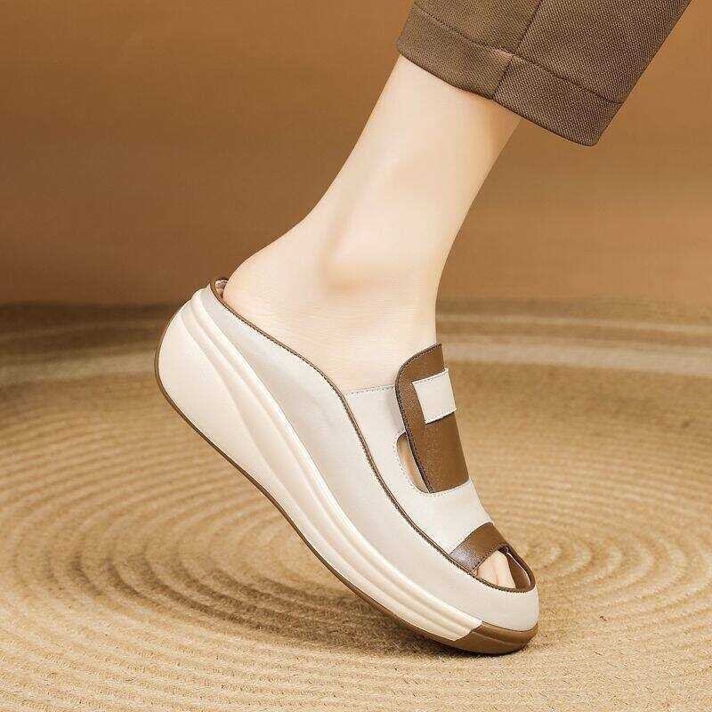 Sole Leather Soft Women's Wedge Hollow Breathable Slippers Casual Sandals Women