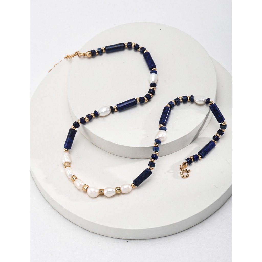 Ran S Light Luxury Premium Sterling Silver สร ้ อยคอมุก Lapis Lazuli
