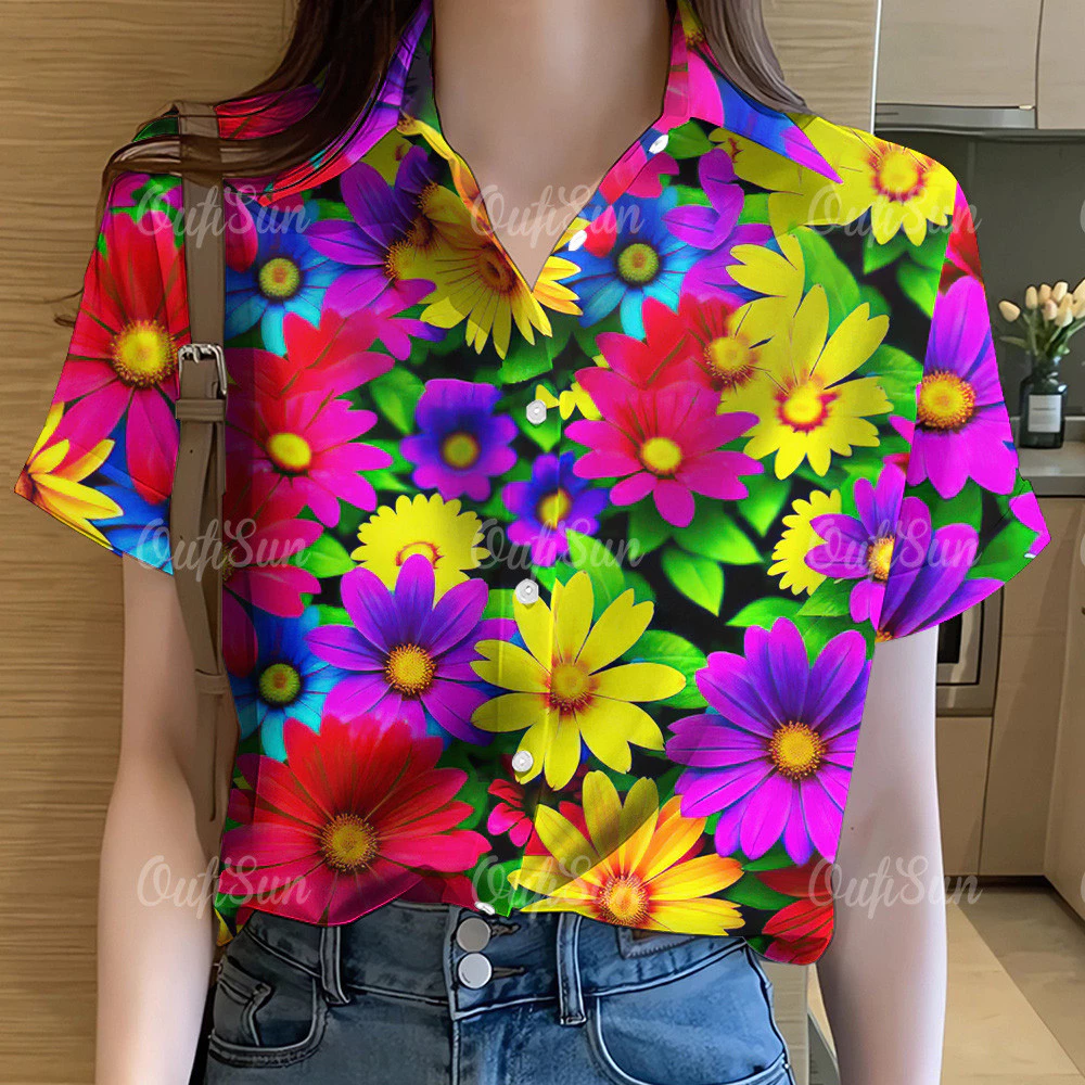 เสื้อลายดอกผู้หญิงแขนสั้น แขนฮาวาย ลําลอง โอเวอร์ไซส์ 2568 thumbnail 4
