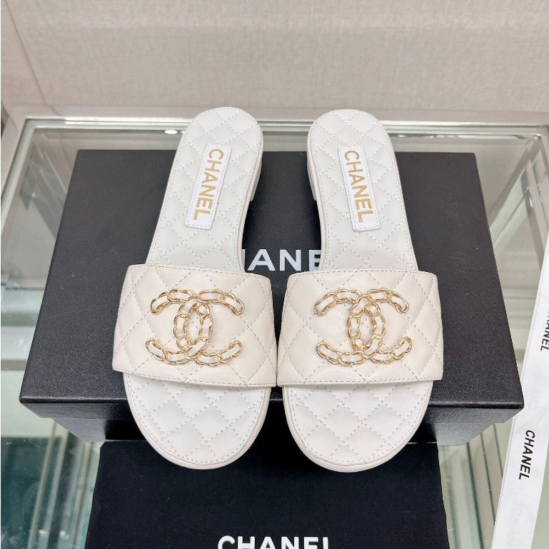 ♞รับประกันรองเท้าแตะ Chanel double C ของแท้ 100%