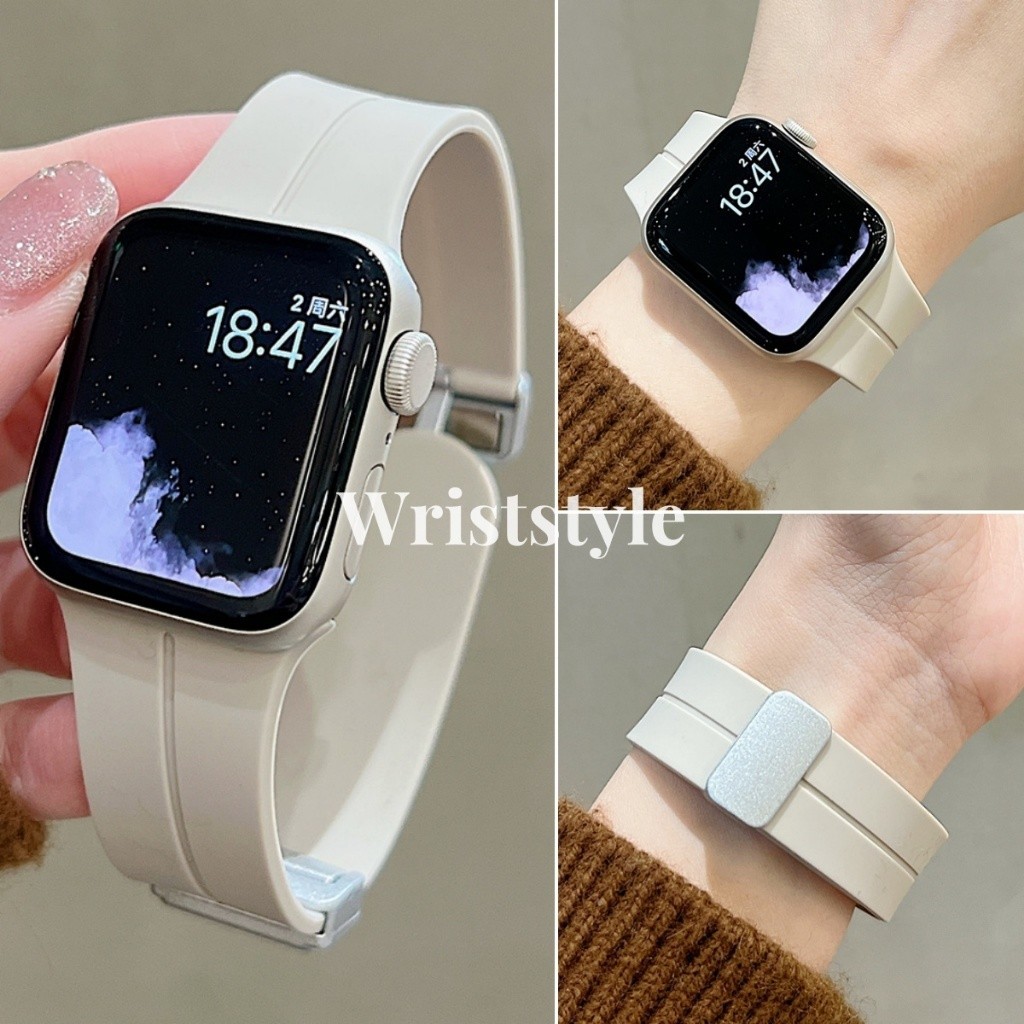 สายนาฬิกาข้อมือ ยางซิลิโคนนิ่ม หัวเข็มขัดแม่เหล็ก แบบเปลี่ยน สําหรับ Apple Watch S9 8 7 6 5 4 3 2 1