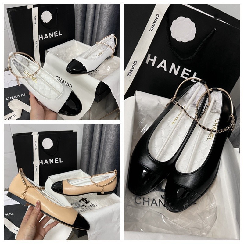 Chanel รองเท้าบัลเล่ต์ รองเท้าแมรี่เจน ส้นแบน สามสี ใส่สบาย ทนทาน หรูหรา แฟชั่น