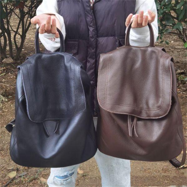 กระเป๋าเป้สะพายหลัง หนังวัวแท้ ขนาดใหญ่ จุของได้เยอะ แบบเรียบง่าย สําหรับสตรี A6RM