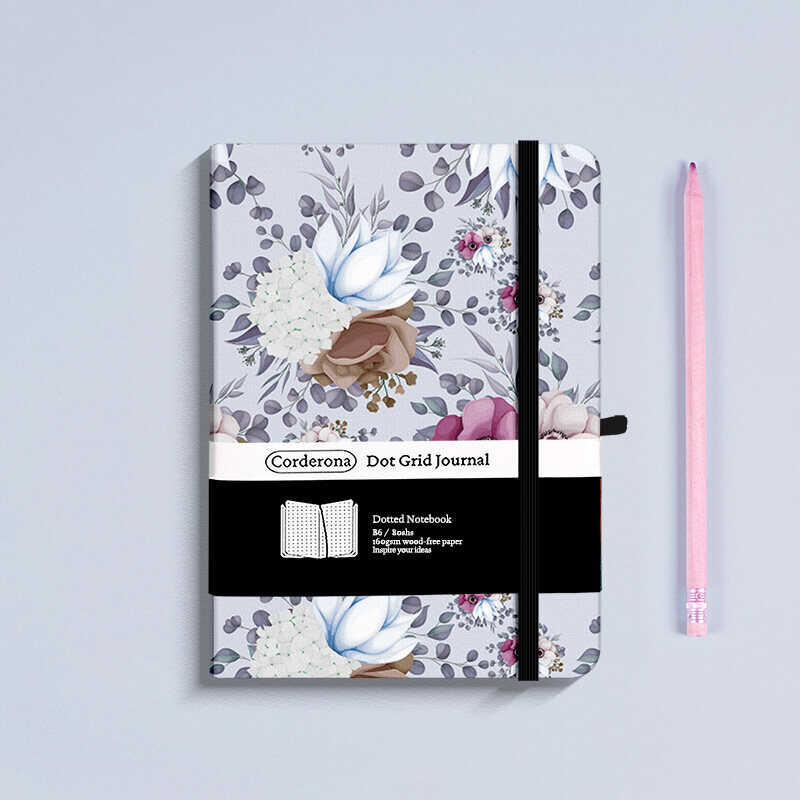 Grey Floral Bullet Dotted Journal B6 160Gsm Hard Cover Dot Grid Notebook