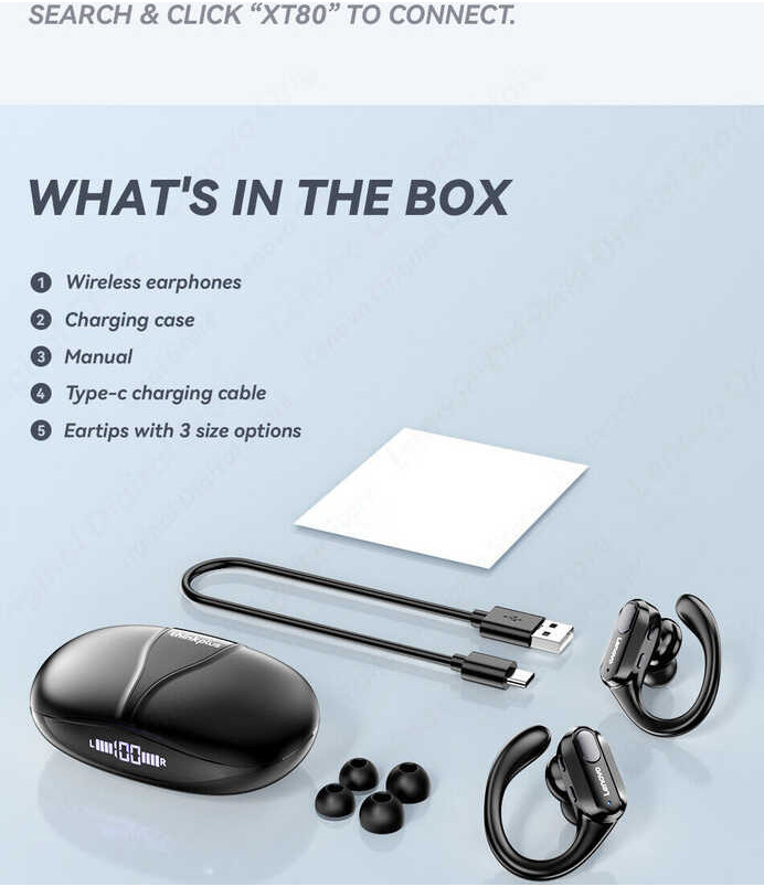 Lenovo Xt80 Bluetooth 5.3 True Wireless Headphones Mic Button Control Noise Cancelling Ear Hook Wat