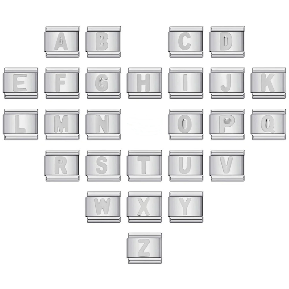 แฟชั่นสีเงินเว้า 26 ตัวอักษรภาษาอังกฤษอิตาเลี่ยน Charm Links Fit 9 มม.สร้อยข้อมือสแตนเลสทํา DIY เครื่องประดับ