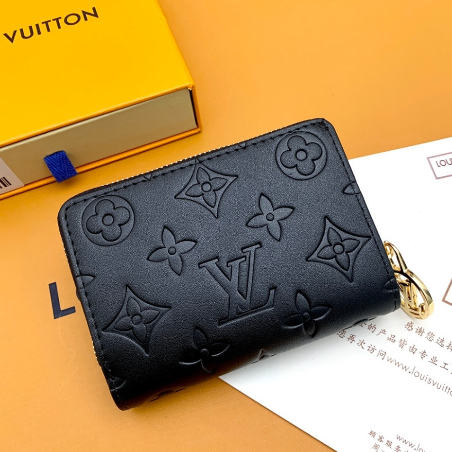 (พร้อมกล่อง) Louis Vuitton กระเป๋าสตางค์หนังแท้ ใบสั้น ลายนูน LV สไตล์คลาสสิก ใส่บัตรได้ สําหรับผู้หญิง
