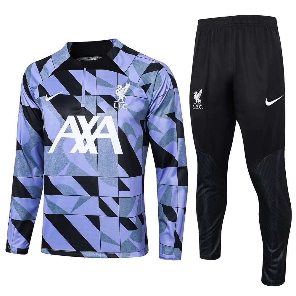 เสื้อวอร์มแขนยาว แต่งซิปครึ่ง สีม่วงอ่อน และกางเกงขายาว ลาย Liverpool สําหรับผู้ชาย 2023-2024