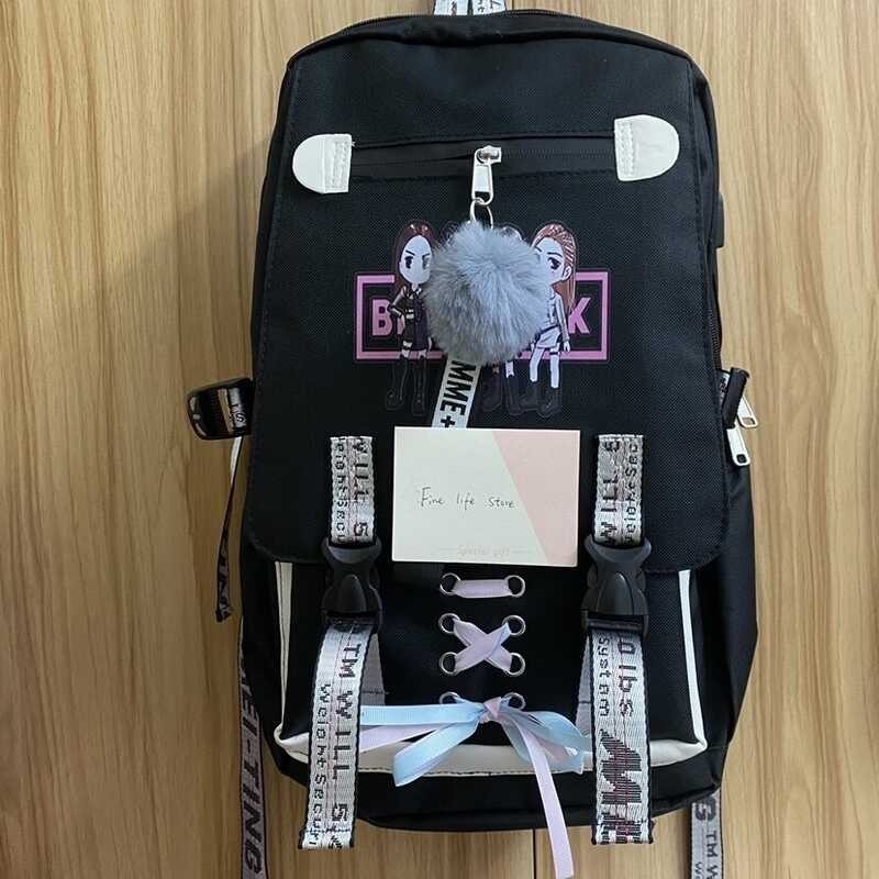 ❤ Blackpink Backpack Women With USB Charging Bag BLACKPINK Lisa Jisoo Jennie Rose Casual Bag Hand