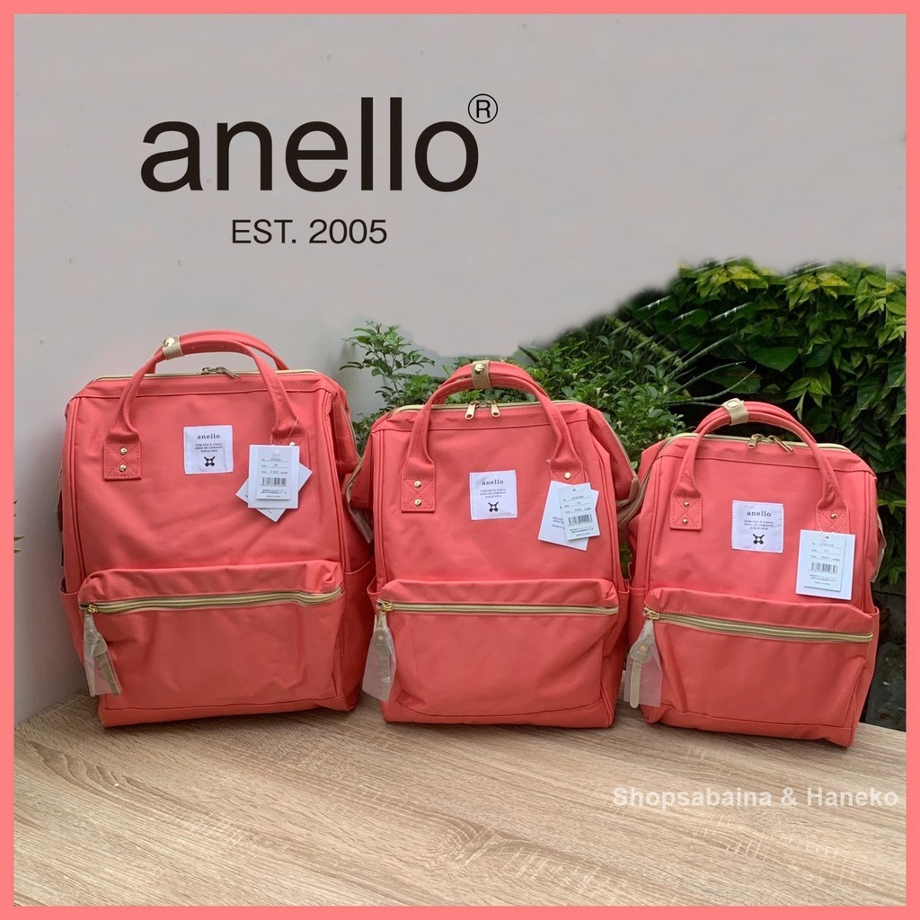 ♞,♘Anello แท้100% รุ่นผ้า Canvas Backpack สี Coral pink เป้สะพายหลัง ไซส์ mini regular large