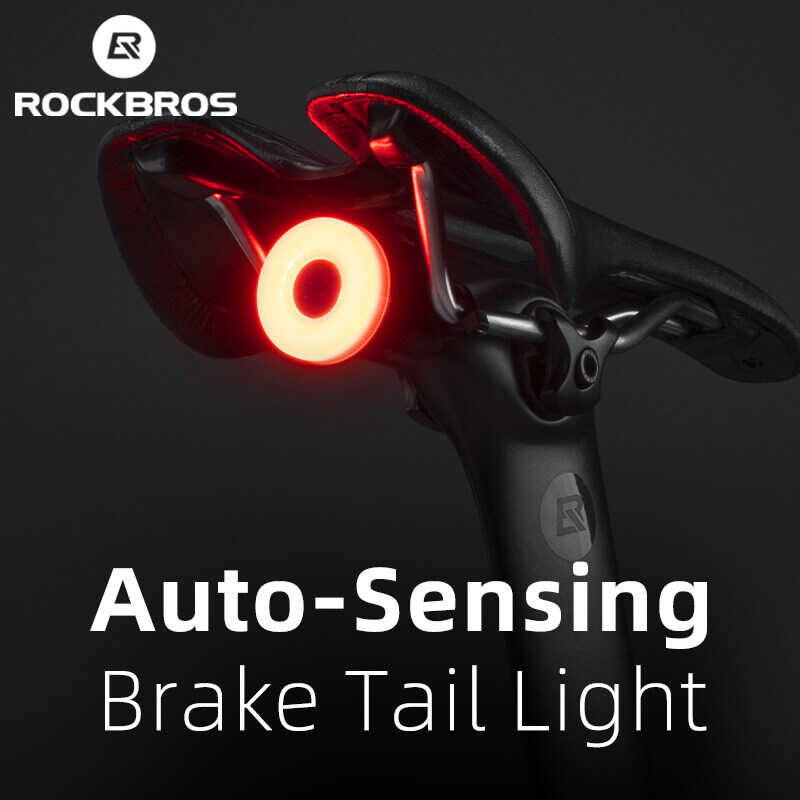 ROCKBROS Bike Tail Light Rechargeable Waterproof Mountain Bike LED Rear Light Auto-Sensing Smart Br